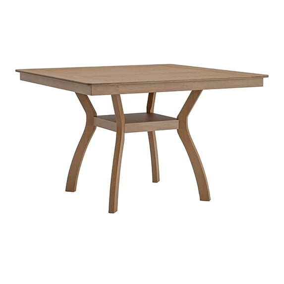 Benjara Upi 54 Inch Counter Height Table, Square, Curved Legs, Open Shelf, Brown