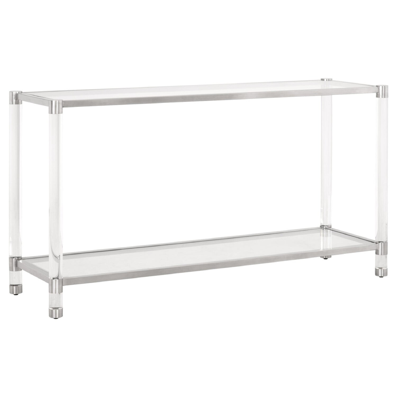 Benjara 55 Inch Glass Top Rectangular Console Table, Clear and Silver