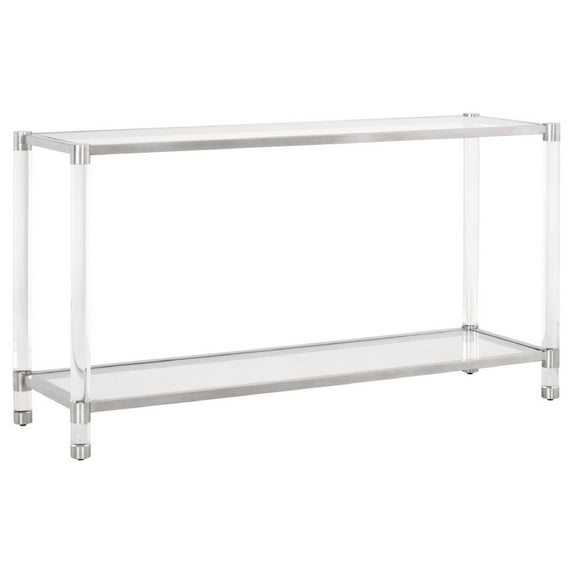 Benjara 55 Inch Glass Top Rectangular Console Table, Clear and Silver