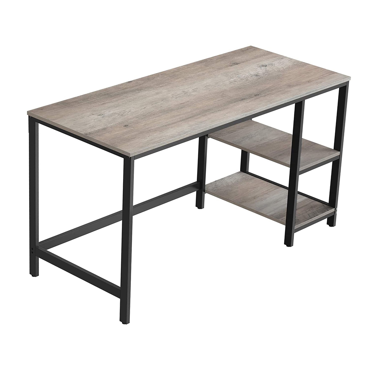 Benjara 55 Inches Metal Frame Computer Desk with 2 Shelves, Gray and