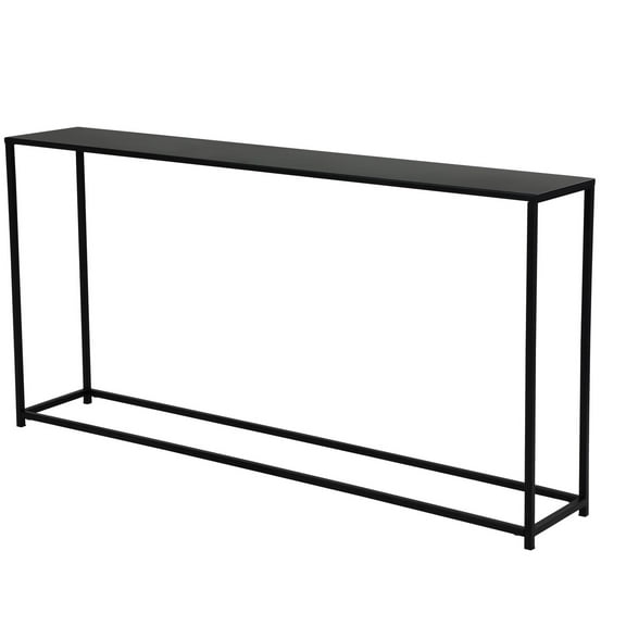 Benjara Eme 56" Console Sofa Table- Rectangular Top- Modern Black Metal Frame