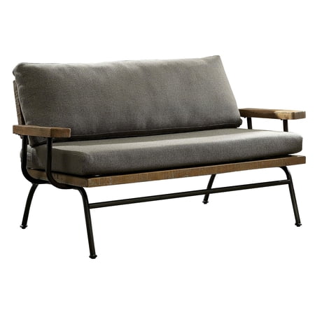 Benjaza 57.25" Transitional Faux Leather & Metal Upholstered Loveseat in Gray