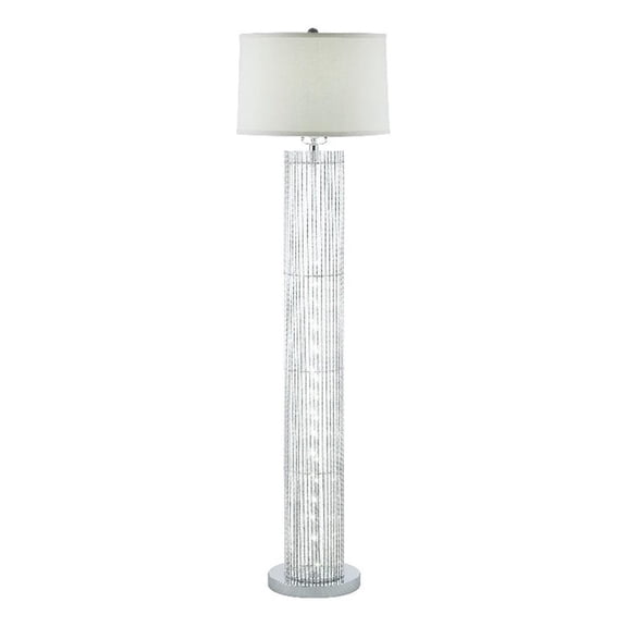 Benjara Jin 57" Floor Lamp- Gray Drum Fabric Shade- Modern Round Silver Base