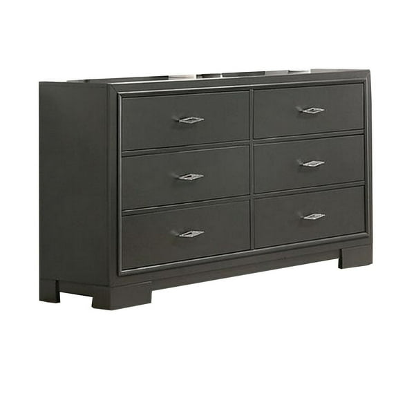 Benjara Aliso 58 Inch Wide Dresser Chest, 6 Drawers, Bracket Feet, Dark Gray