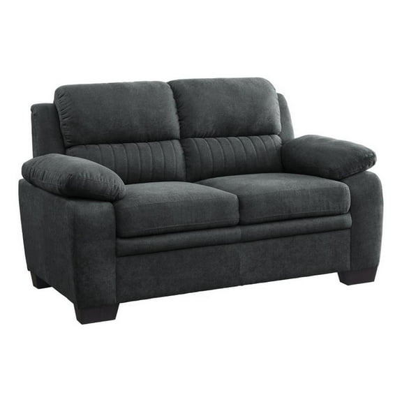 Hugh 58 Inch Loveseat- Dark Gray Polyester- Foam Cushioned- Solid Wood