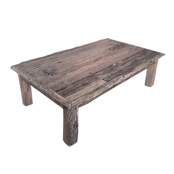 Benjara 59" Rustic Coffee Table- Rectangular Top- Old Antique Wood- Brown