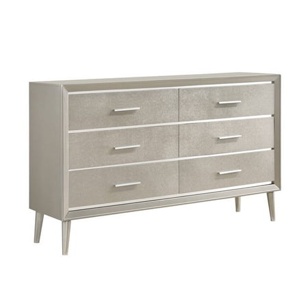 Benjara 6 Drawer Contemporary Dresser with Bar Handles and Splayed Legs, Silver