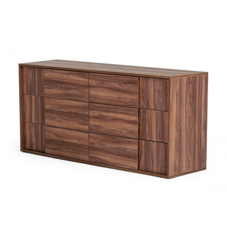 Benjara 6 Drawer Wooden Dresser with Built In Handles, Walnut Brown