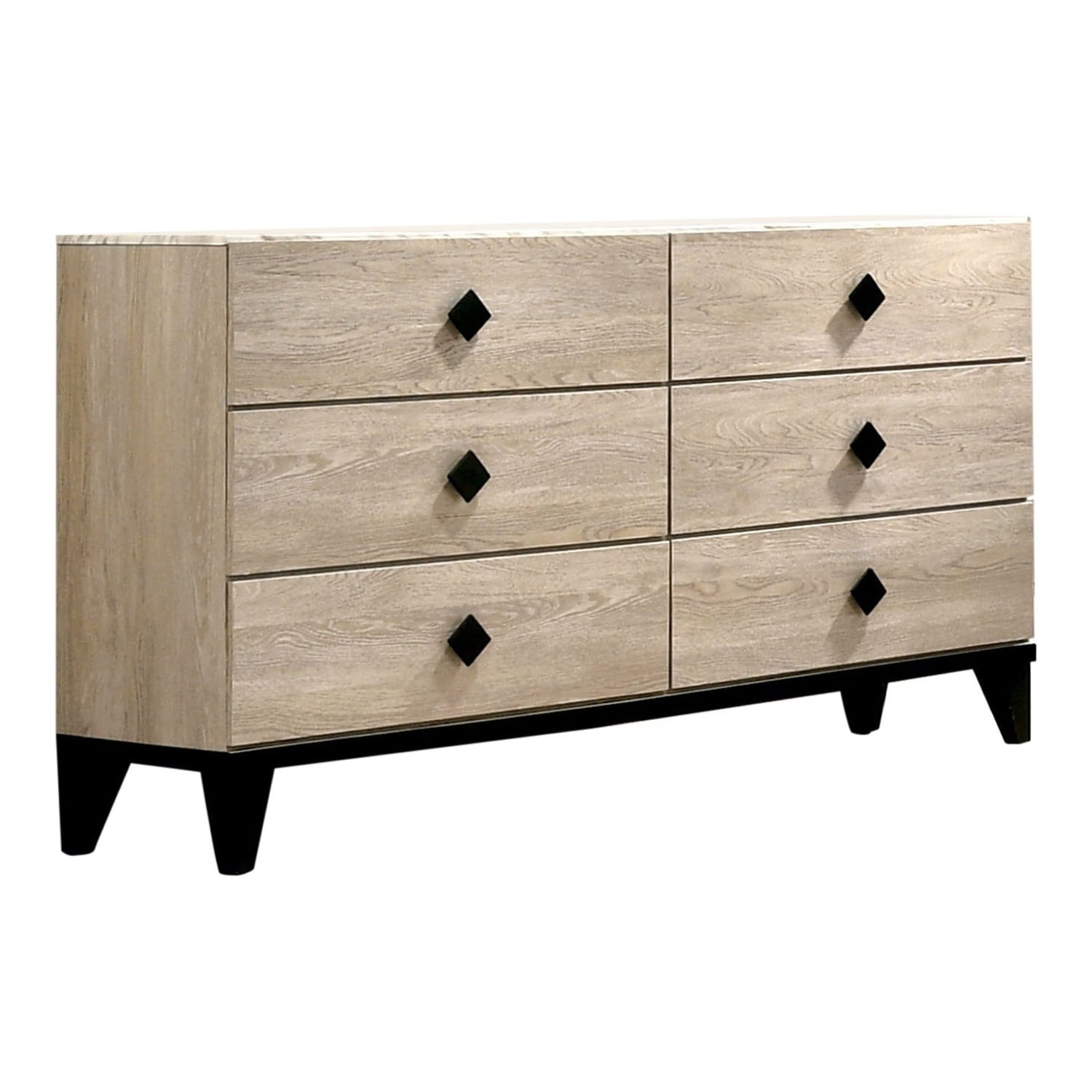 Benjara 6 Drawer Wooden Dresser with Grains and Angled Legs, Cream-Finish:Cream