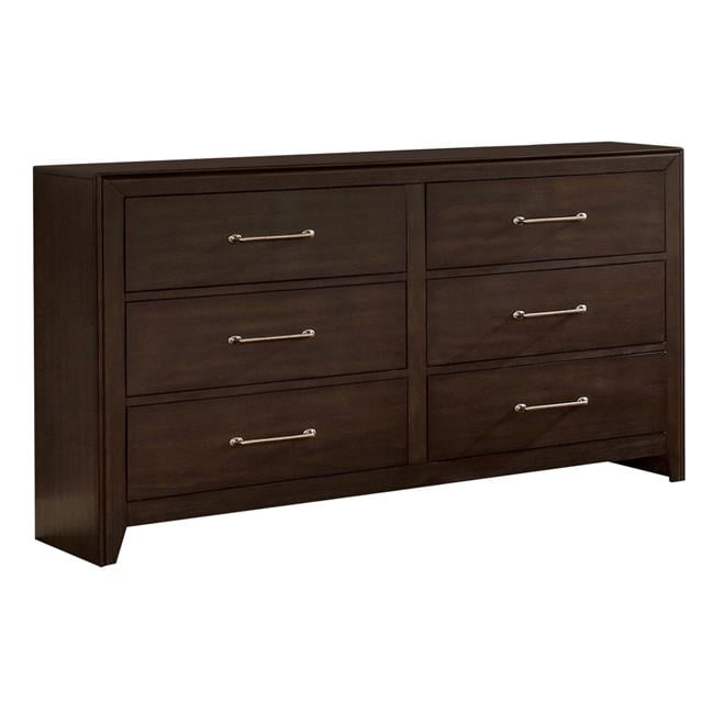 Benjara 6 Drawer Wooden Dresser With Metal Pulls, Walnut Brown ...