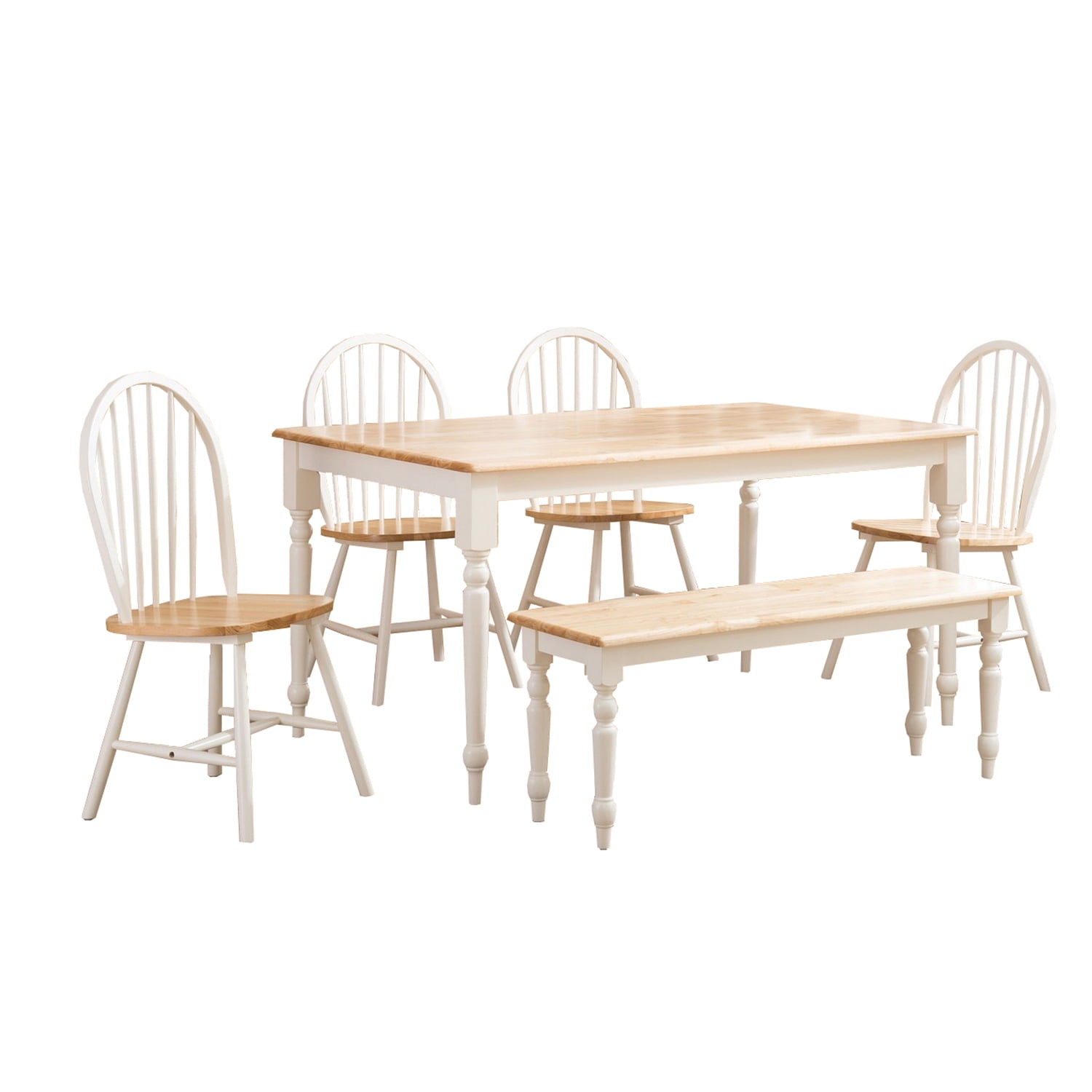6 Piece Farmhouse Wooden Dining Set White and Brown