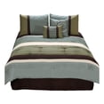thumbnail image 1 of Benjara 6 Piece King Comforter Set with Pleats and Embroidery- Green and Blue, 1 of 7