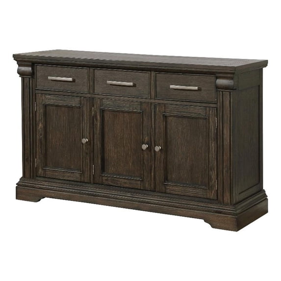 Benjara 60 Inches 3 Drawer Wooden Server with 3 Doors- Brown