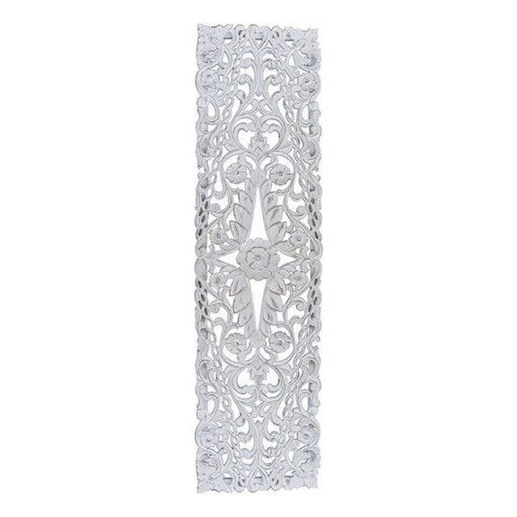 Benjara 60" Tall Decorative Panel- Carved Floral Vine Design- Mango Wood- White