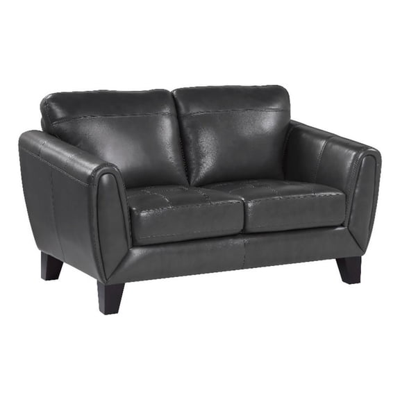 Sofy 61 Inch Loveseat- Dark Gray Top Grain and Faux Leather- Solid Wood