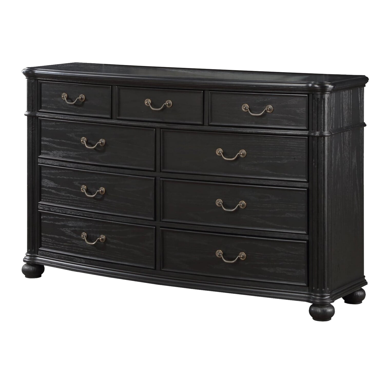 Berry 62" Black Wood 9-Drawer Dresser with Mirror