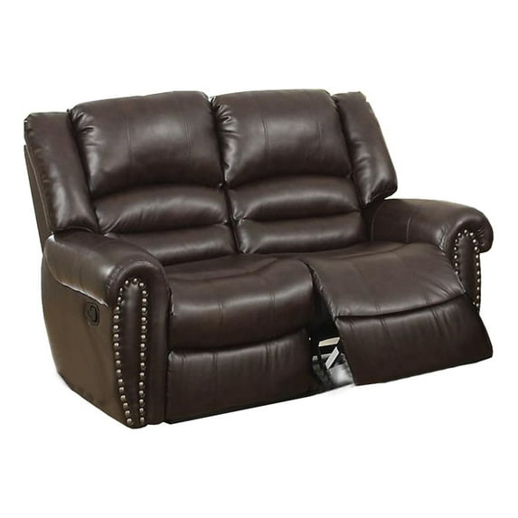 Benjara 63" Contemporary Bonded Leather and Plywood Reclining Loveseat in Brown