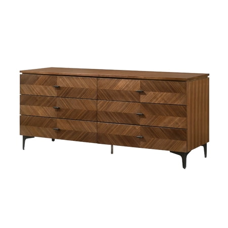 Benjara 63 Inch Mid Century Modern 6 Drawer Dresser, Brown