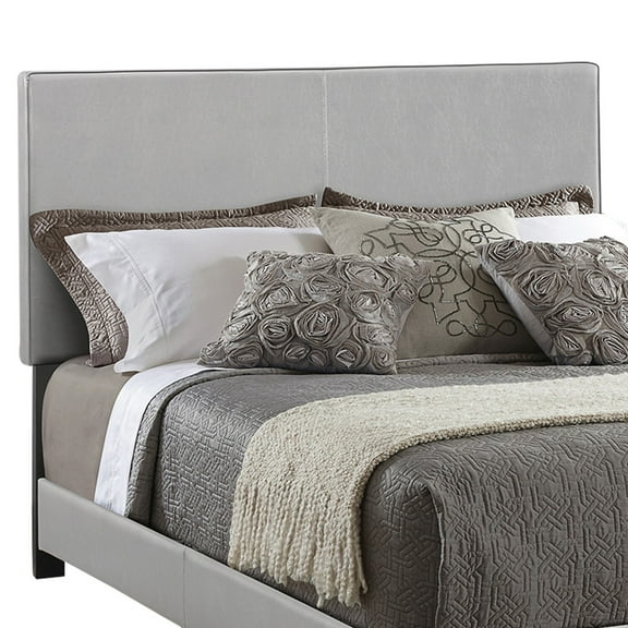 Benjara 64.25" Transitional Leather Upholstered Queen Platform Bed in Gray