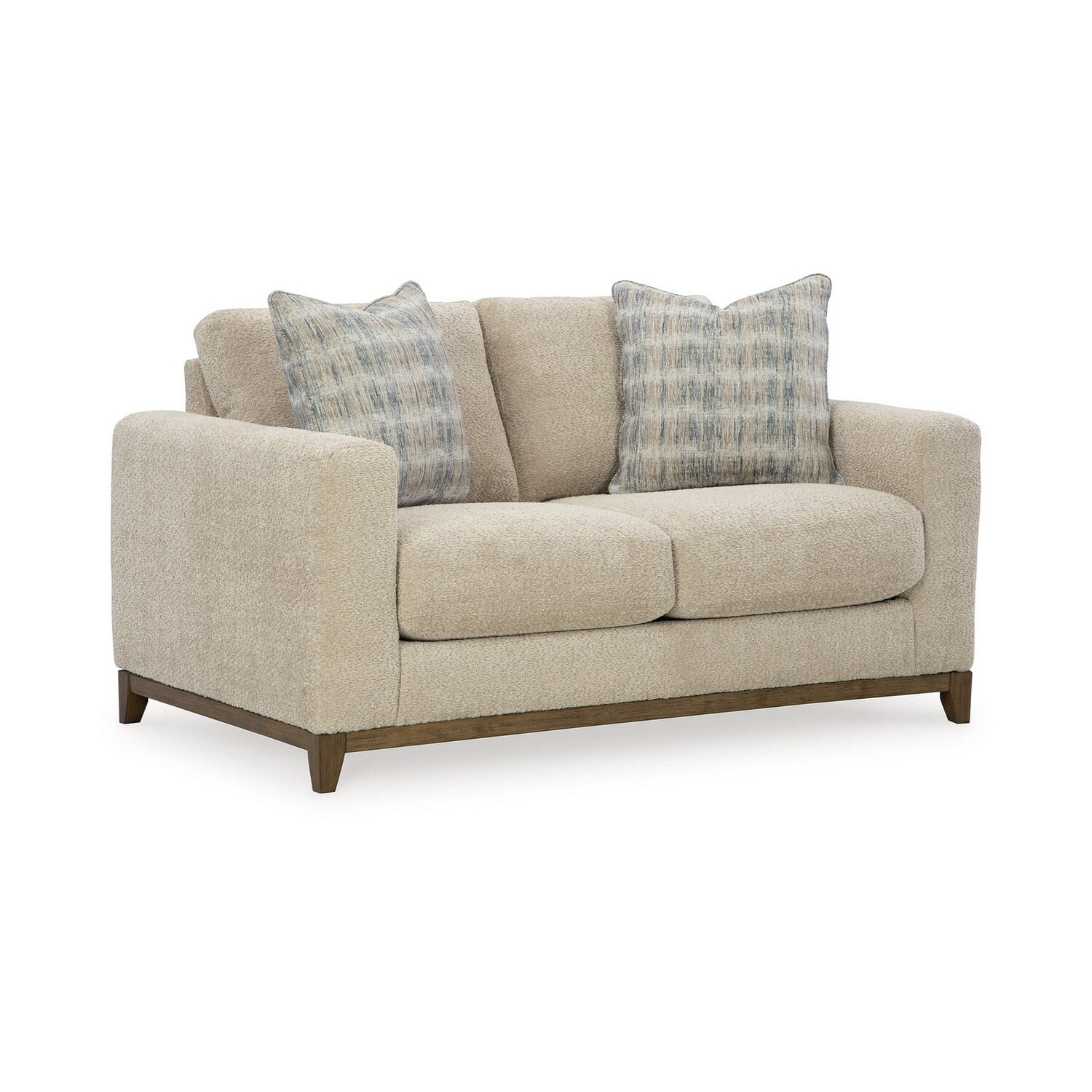 Benjara Klyn 67 Inch Loveseat with 2 Accent Pillows, Beige Polyester ...