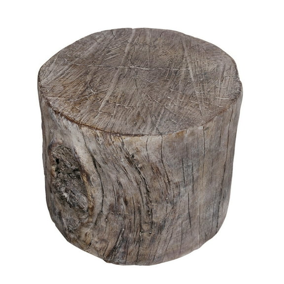 Benjara 7.9 in Round Tree Stump Cement Garden Stool, Weathered Brown