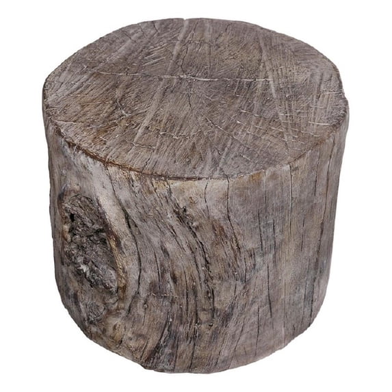 Benjara 7.9 in Round Tree Stump Cement Garden Stool, Weathered Brown