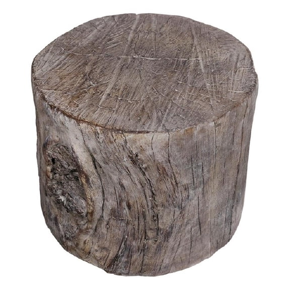 Benjara 7.9 in Round Tree Stump Cement Garden Stool, Weathered Brown