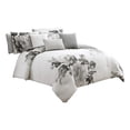 thumbnail image 1 of 7 Piece Cotton King Comforter Set with Floral Print, Gray and White, 1 of 7