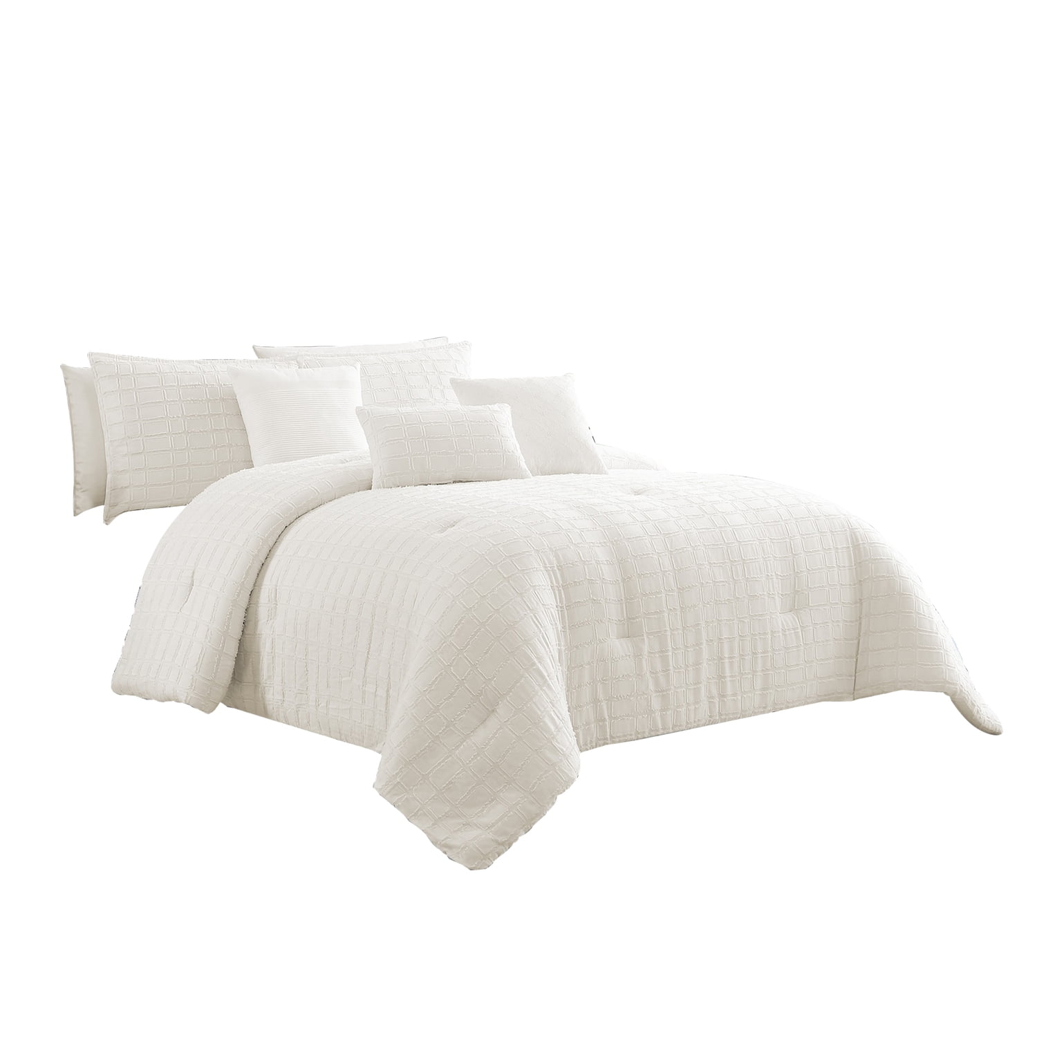 White Cotton Queen Comforter Set with Fringe Details