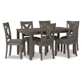 thumbnail image 1 of 7 Piece Dining Table Set Lattice Back Chairs Dark Gray Wood Polyester, 1 of 5