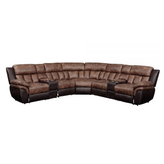 Benjara 7 Piece Microfiber Sectional Sofa with 3 Reclining Seat, Brown