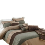 Benjara 7 Piece Queen Comforter Set with Pleats and Texture, Gray and Brown