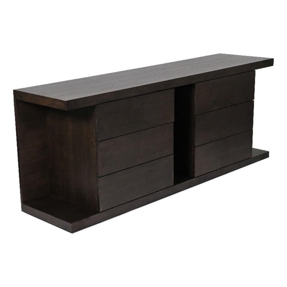Benjara Gyn 71" Dining Buffet Console Cabinet- 6 Storage Drawers- Brown Wood