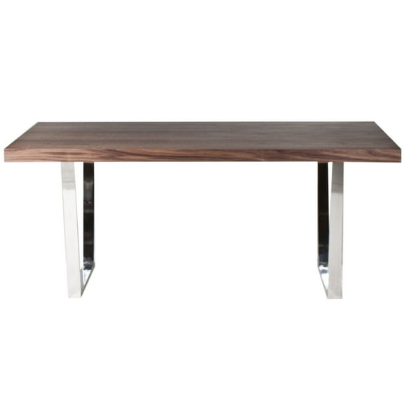 Ien 71 Inch Dining Table, Rectangular Top, Open Metal Panel, Walnut Brown