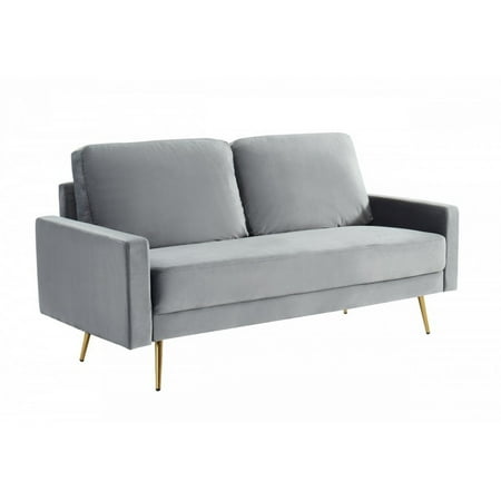 Benjara 72 Inch Fabric Upholstered Sofa with Track Armrests, White-Color:Gray