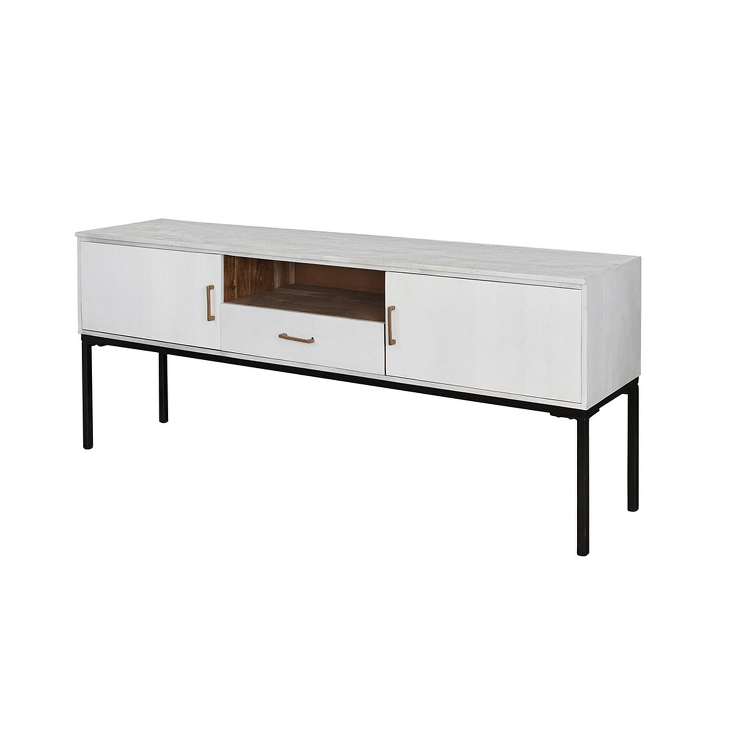 White Wood and Black Iron 72-Inch TV Stand with Cabinet
