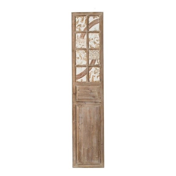 Benjara Hry 73" Decorative Wood Panel- Tile Accents with Floral Leaf- Brown