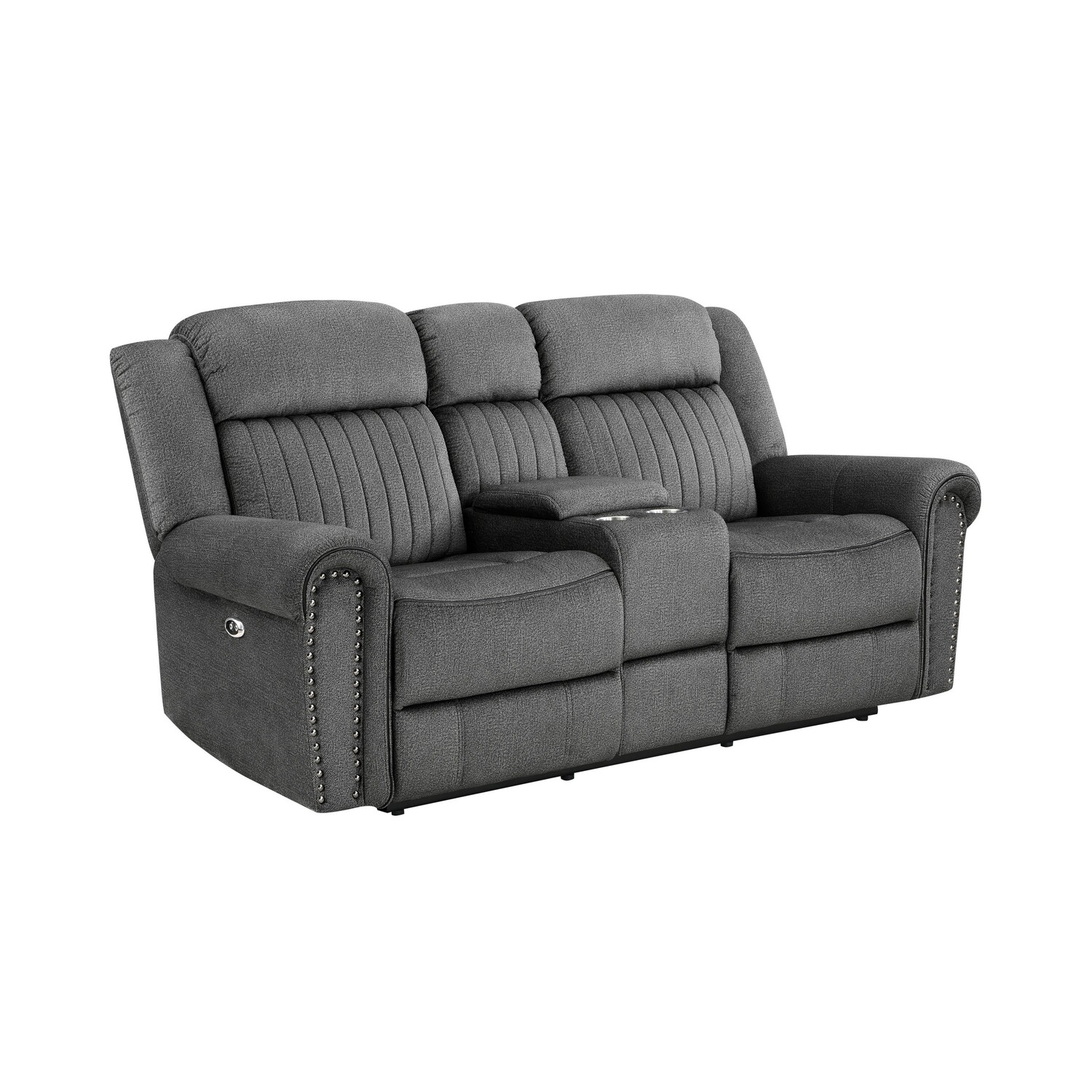 Katy 76 inch double recliner loveseat storage console gray microfiber