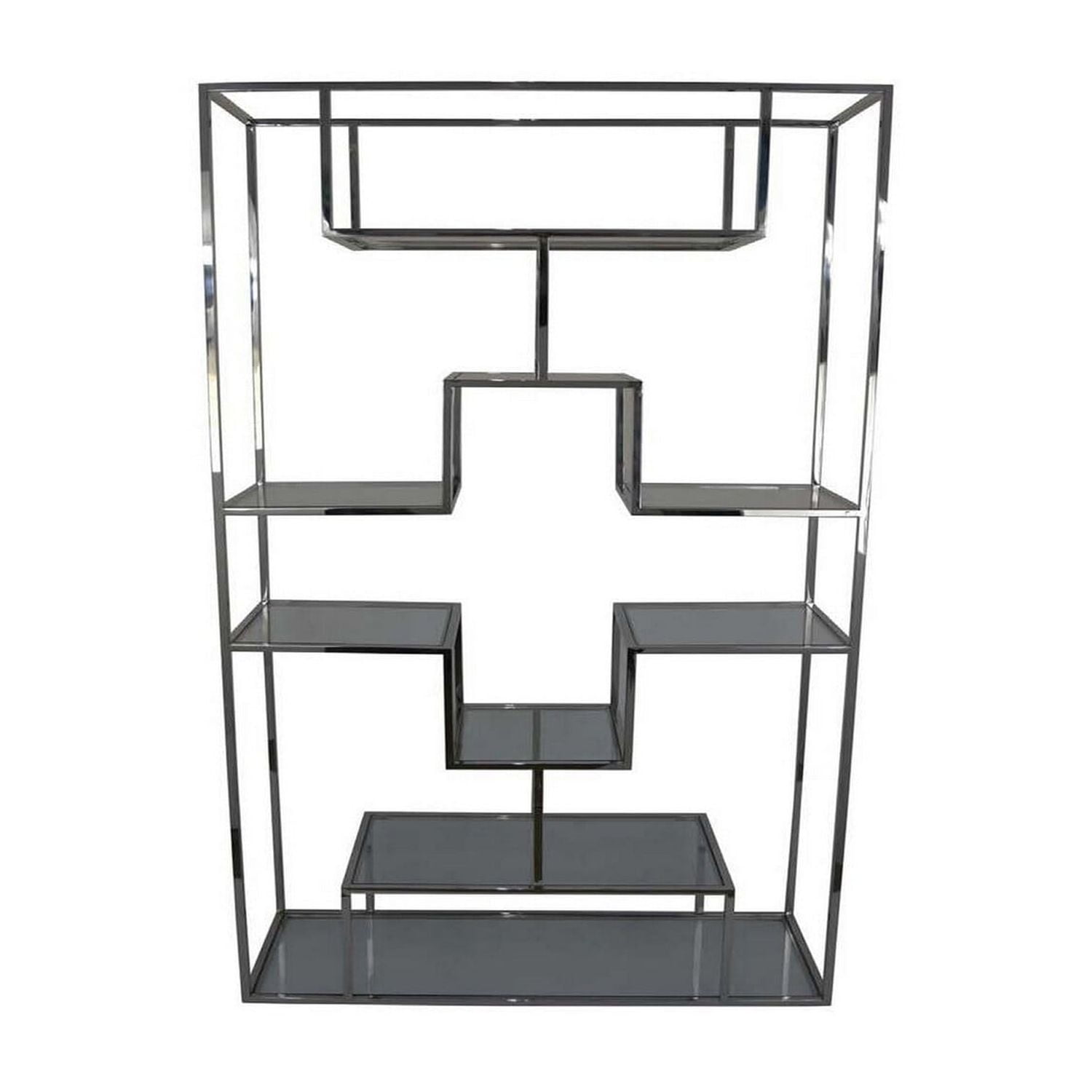Adena Tall Silver Metal Plant Stand with Geometric Shelves