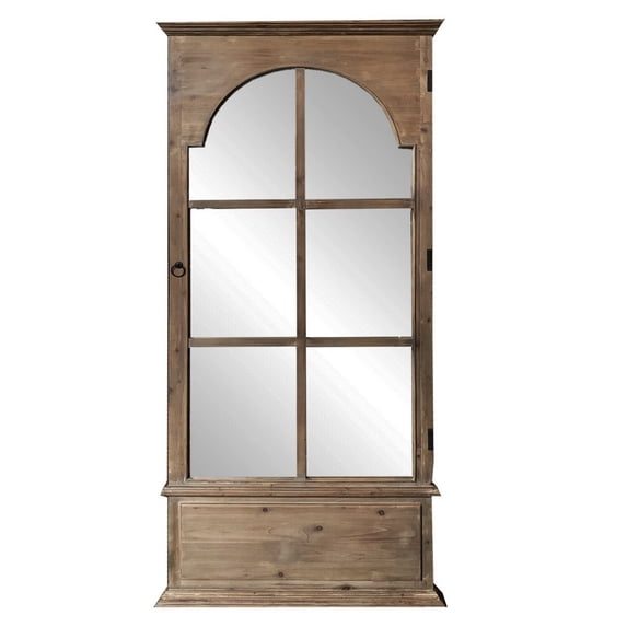 Benjara 77 Inch French Door Style Leaner Mirror with Door Hinge Details, Brown