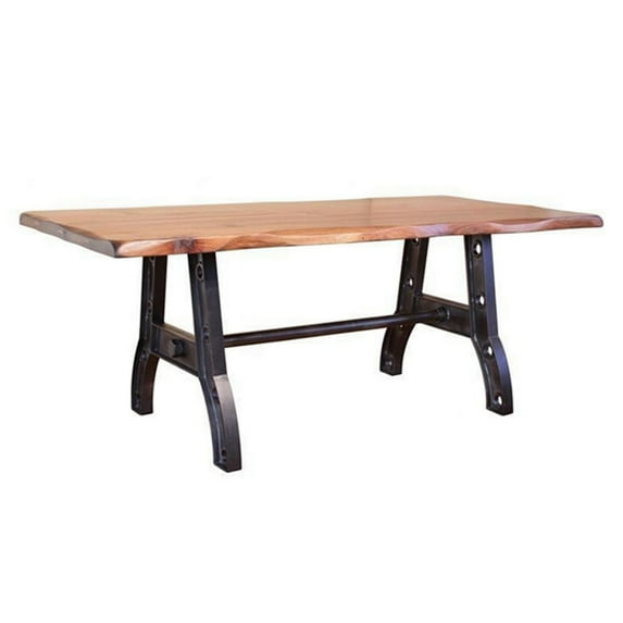 Benjara Umey 78 Inch Dining Table, Rectangular Live Edge Top, Trestle Support Brown