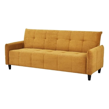 Benjara 79" Convertible Sofa Bed Futon- Tufted Cushions- Padded Arms- Yellow
