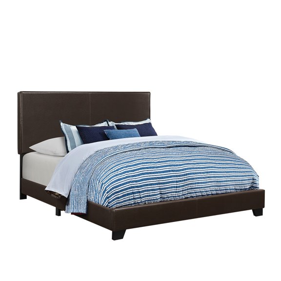 Leather Upholstered Eastern King Size Platform Bed, Brown
