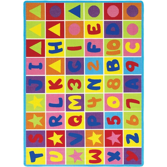 81 X 57 Inches Tufted Loom Kids Room Rug with Alphabets Print, Multicolor - Saltoro Sherpi