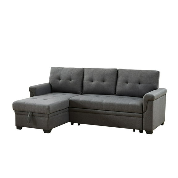 Elliot 84 Inch Sleeper Sectional Sofa with Storage Chaise, Dark Gray Linen