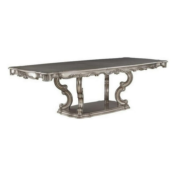 Aria 85-102 Inch Dining Table-Extendable Wood Top Classic Antique Platinum