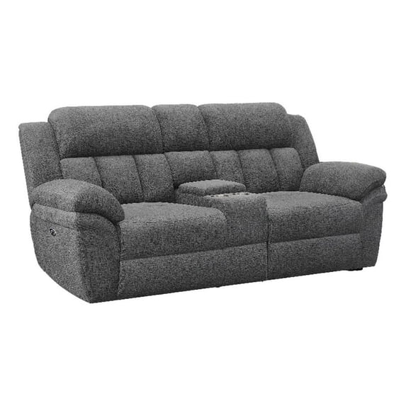 Benjara Diko 86" Power Recliner Loveseat- Cupholders- Storage Console- Gray