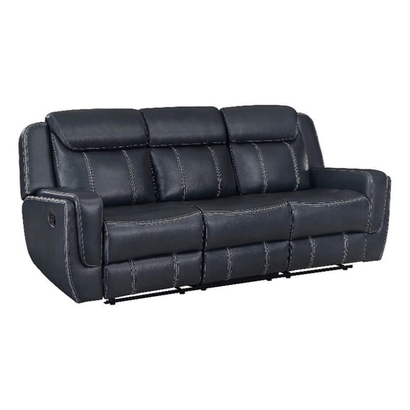Louise 86 Inch Dual Manual Recliner Blue Faux Leather Sofa- Drop Down Table