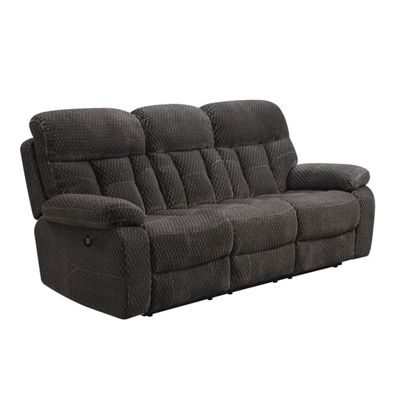 Benjara Charl 87 Inch Power Recliner Sofa, USB, Drop Tray, Dark Gray Polyester