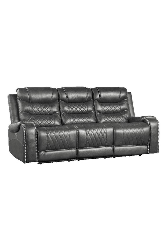 Paul Power Recliner Sofa- 87 Inch- Gray Faux Leather- Drop Down Table